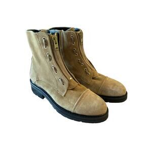 AllSaints Ariel Suede Zip Front Moto Combat Biker Boots Tan Brown Size 39